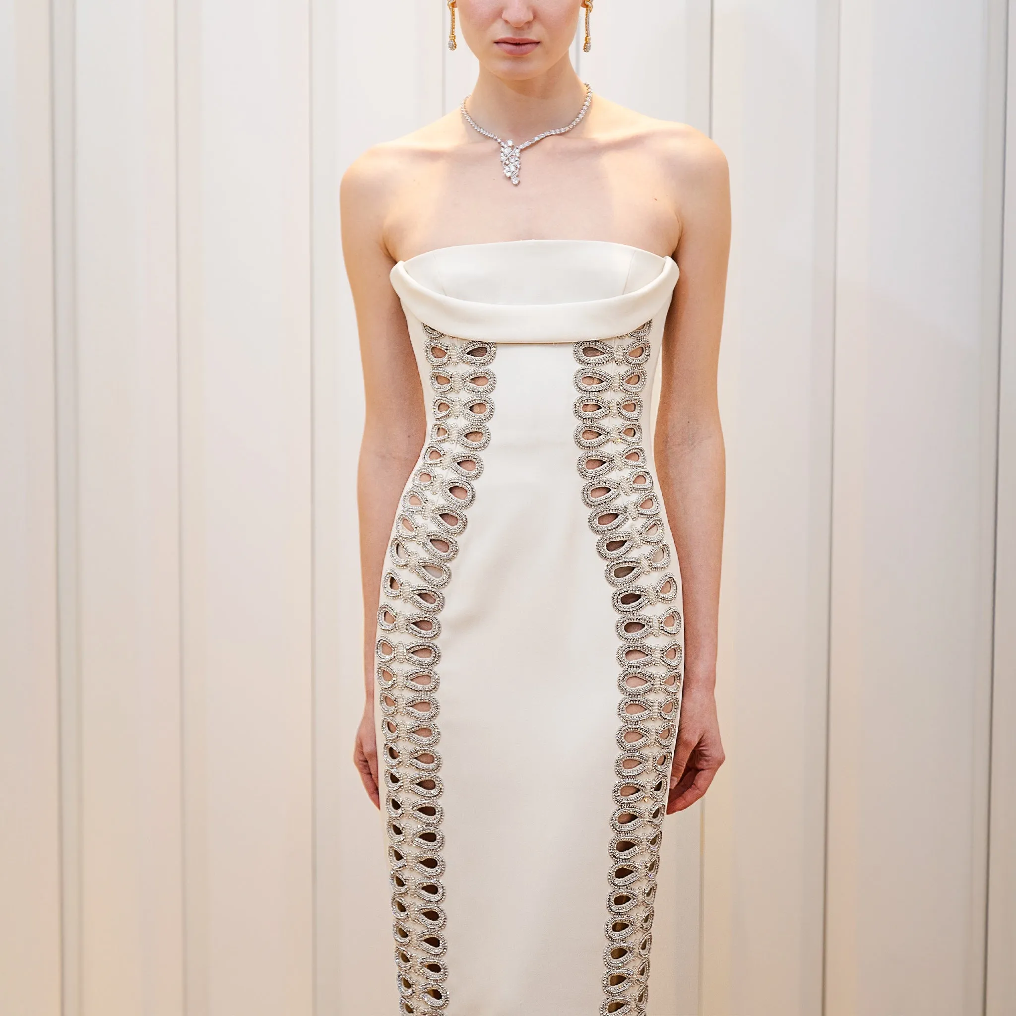 Crepe Strapless Dress with Bow Cut-outs