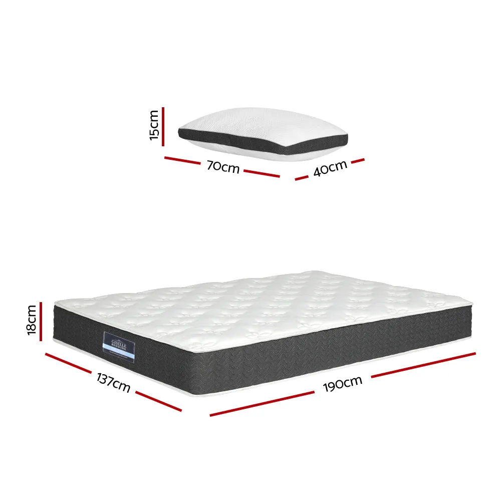 Medium Soft Mattress w/ Pillows, 18cm, Hypoallergenic - Giselle Bedding