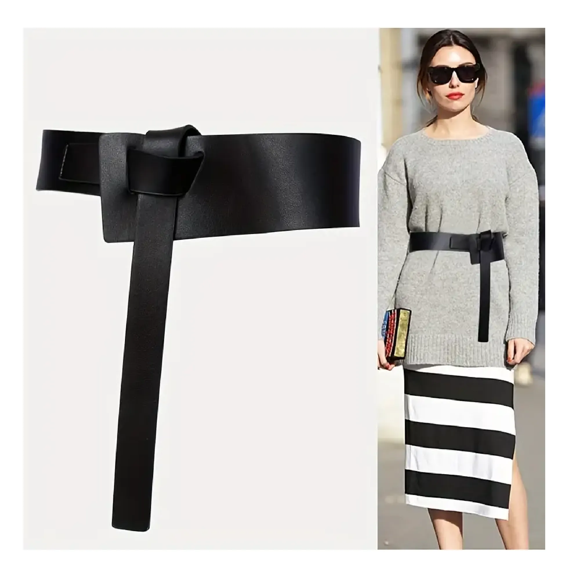 Minimalist Genuine Leather Wide Belt Vintage Knotted Waist Belt Business Suit Coat With Sweater Skirt Decorated Girdle